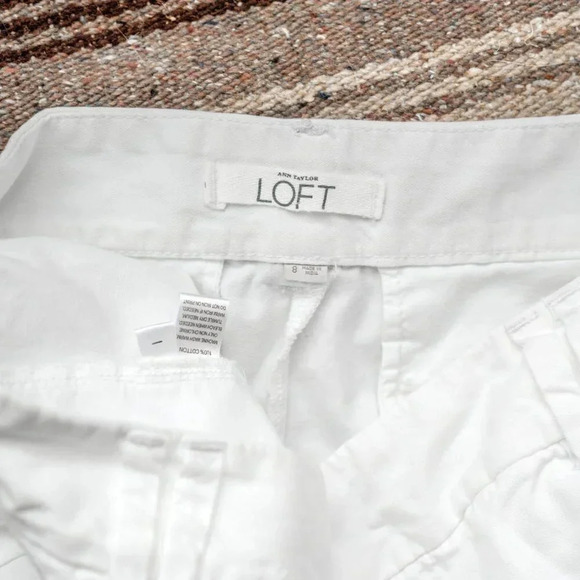 ANN TAYLOR LOFT SHORTS SZ 8 WHITE CHINO TWILL 5" INSEAM POCKETS 100% COTTON - Picture 4 of 7